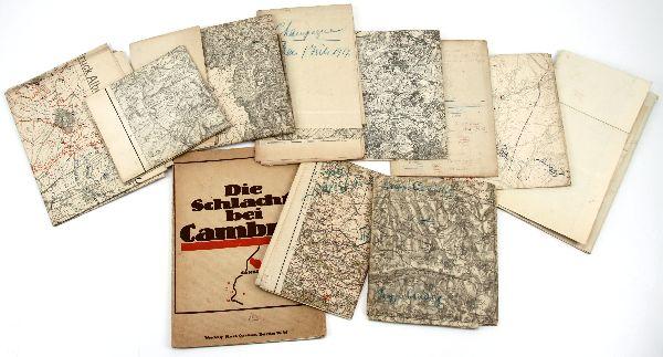 WW1 GERMAN WEHRMACHT HAND REVISED TRENCH MAPS: A grouping of 10 WW1 trench maps with detailed enemy positions and multiple hand revisions. Each is a large topographical map detailing the areas as follows: Moriancourt France 1918, Metz Germany 1917