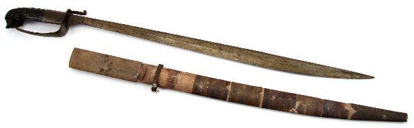 18TH INF 3RD BATT CAPTURED SPAN AM BOLO SWORD: A 19th century northern Philippines Talibon style sword Mahogany hilt with superior blade which is hand etched " Chris P. Taylor Oct 29th 1900 Eloilo P.I. 18th U.S Infantry 3rd Batt." capture piece fr