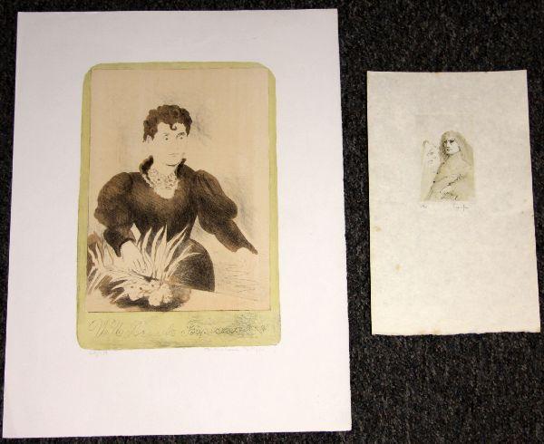 LITHOGRAPH AND ETCHING BY SOYER AND FINI: Included is a water color etching by Leonor Fini (1908-1996) entitled "Philosoph". Image size is 3.5x5.5 inches and the paper size is 9.8x16.1 inches. Pencil signed by artist, number 28/38 on Japan pa