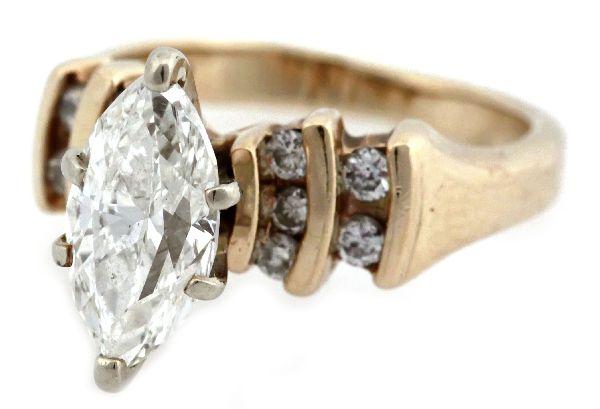 LADIES 14K GOLD MARQUISE 1.66 CT DIAMOND RING