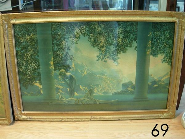 ART DECO MAXFIELD PARRISH DAYBREAK LITHOGRAPH FR: ART DECO MAXFIELD PARRISH DAYBREAK LITHOGRAPH FRAMED SOME FADING OTHERWISE GOOD CONDITION 21 1/2" X 33"
