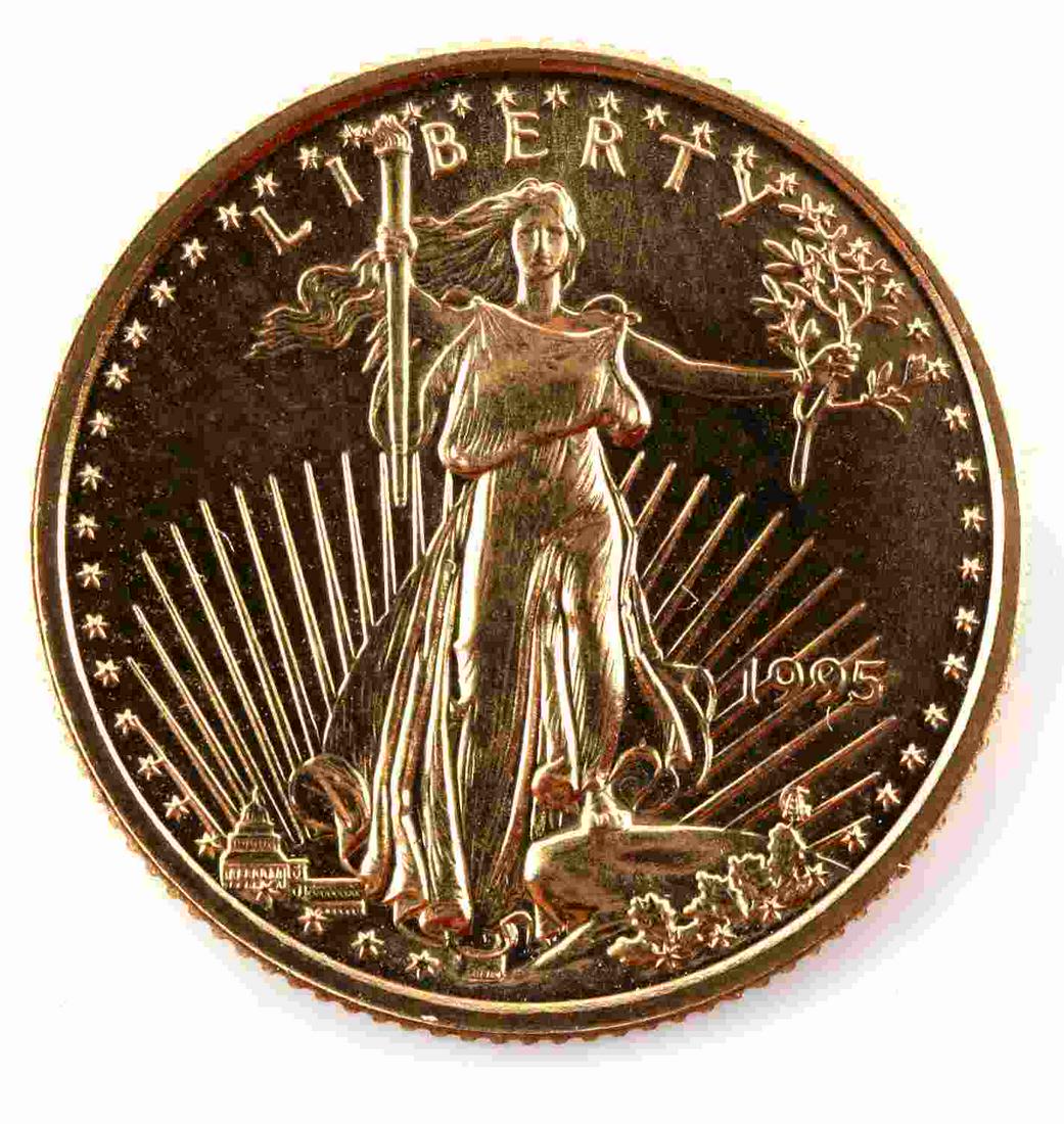 1995 GOLD 1/10 OZ AMERICAN EAGLE BU COIN: Brilliant uncirculated gold coin