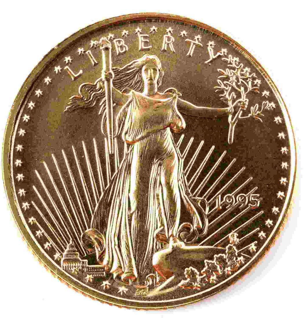 1995 GOLD 1/10 OZ AMERICAN EAGLE BU COIN: Brilliant uncirculated gold coin