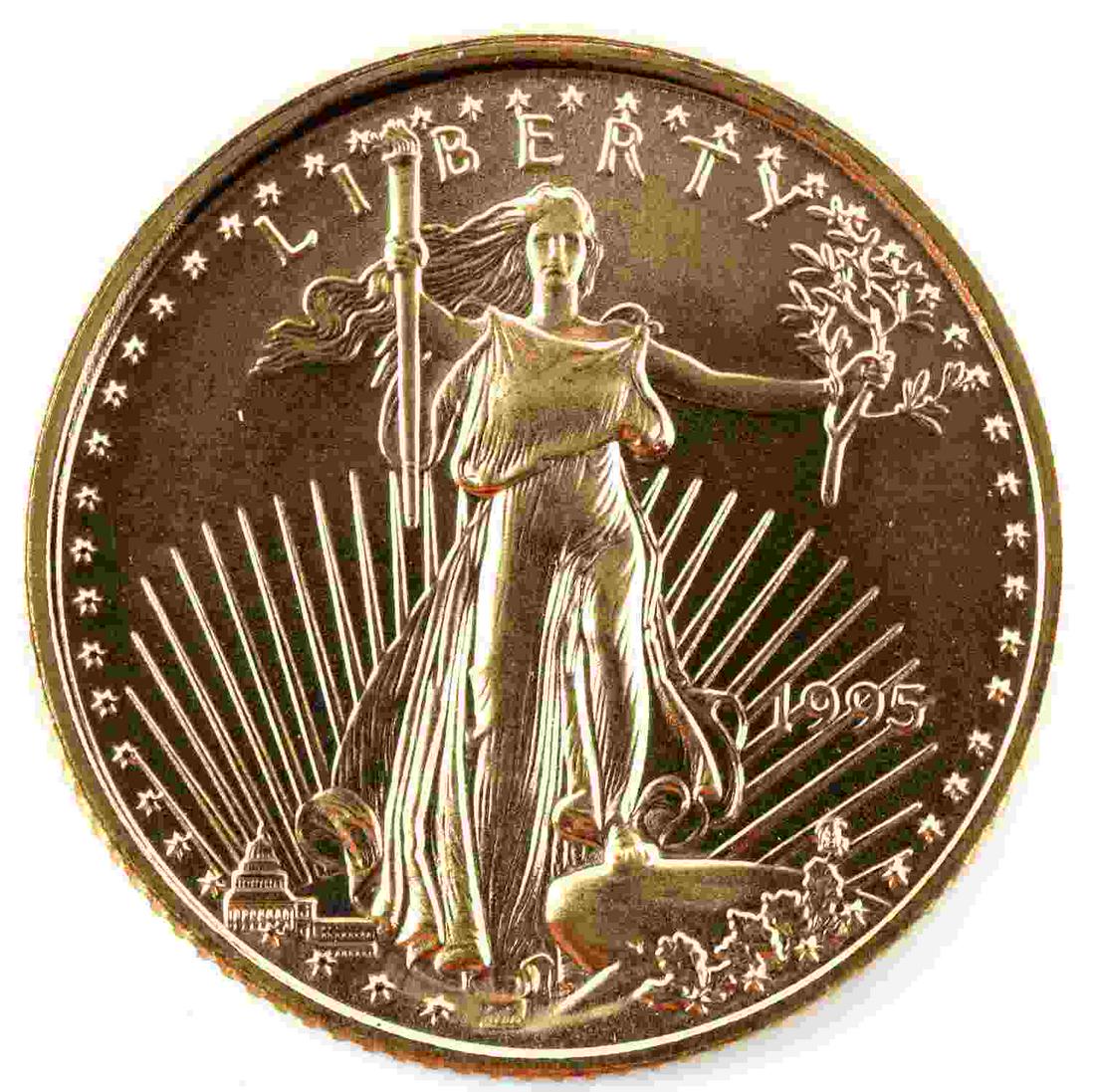 1995 GOLD 1/10 OZ AMERICAN EAGLE BU COIN: Brilliant uncirculated gold coin