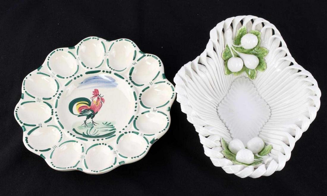 CAPODIMONTE MADE IN ITALY EGG PLATE & CANDY DISH: Damage free. egg plate measures 10 inches, dish 11 by 8 inches