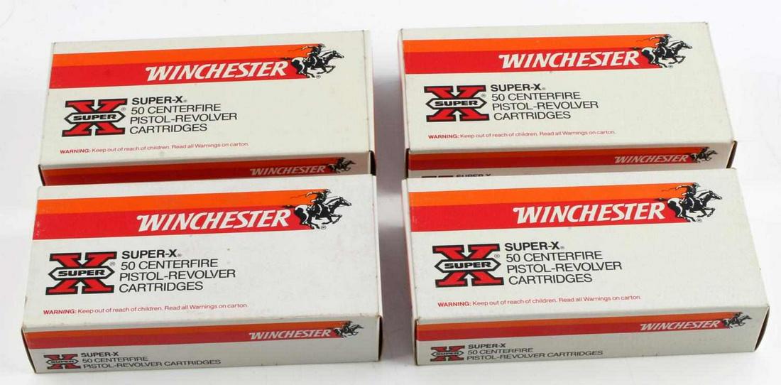 200 ROUNDS OF WINCHESTER SUPER X 10MM AUTO AMMO: 200 rounds of Winchester Super-X 10mm Automatic ammunition. FMJ, truncated cone match rounds. 4 boxes of 50 rounds, brand new in box.