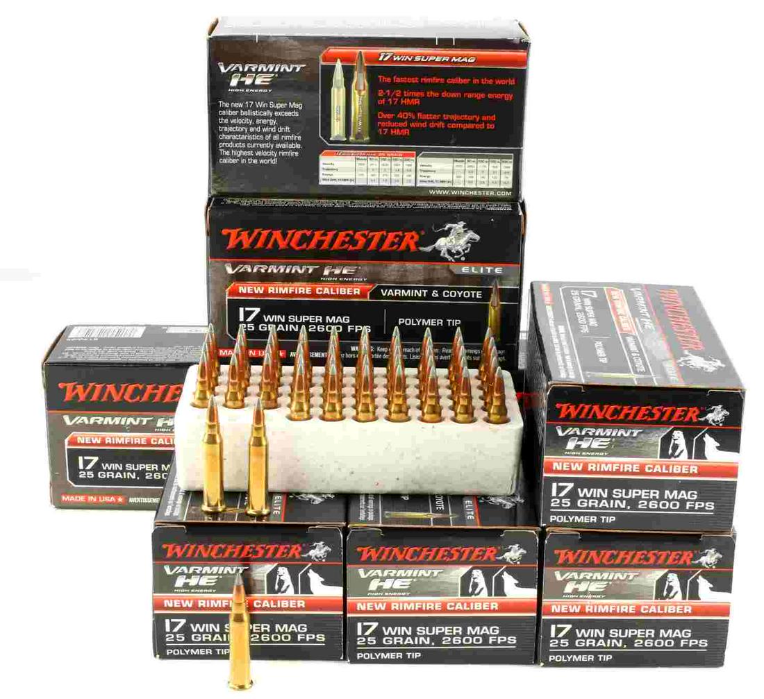 400 ROUNDS WINCHESTER 17 WIN SUPER MAG AMMUNITION: Boxed factory varmint and coyote ammo.