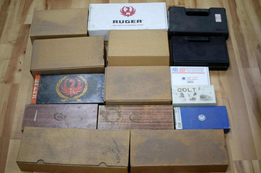 COLT BERETTA TAURUS WALTHER GUN BOX CASE LOT: As photographed all empty boxes and hard cases for hand guns.