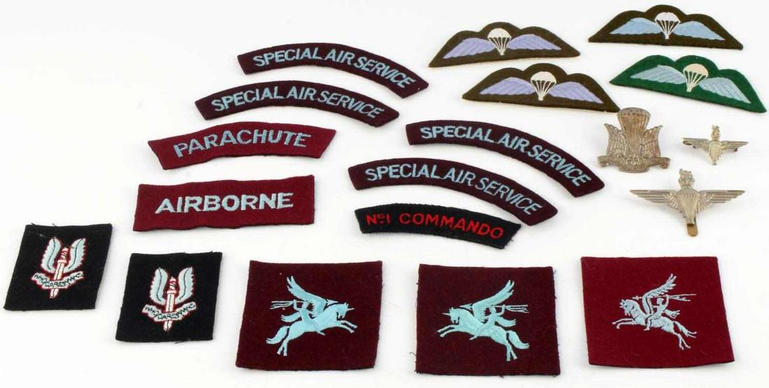 LOT OF WWII BRITISH PARATROOPER PATCHES & BADGES: Lot includes: 3 badges and patches made from felt with canvas backing. Very good condition.