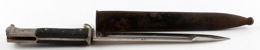 WWII GERMAN THIRD REICH DRESS BAYONET W SCABBARD: WWII German dress bayonet with scabbard. Blade is marked "F.Viomann & Sohn Munchen", no maker's marks on the scabbard. Measures 12.5 inches long without scabbard, 14 inches long with scabbard. Very go