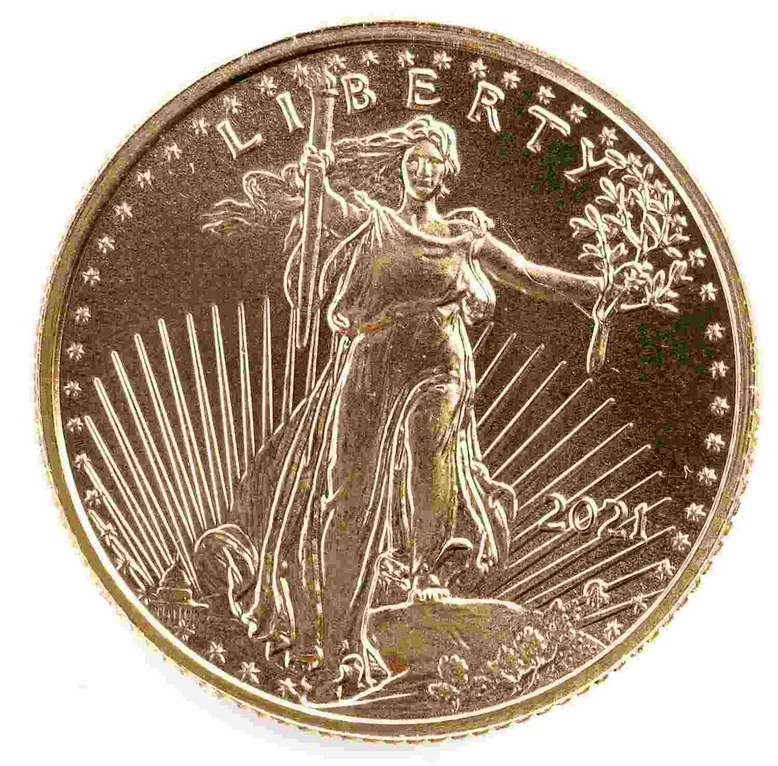 1/10 OZ AMERICAN EAGLE GOLD COIN BU 2021: Brilliant uncirculated gold coin