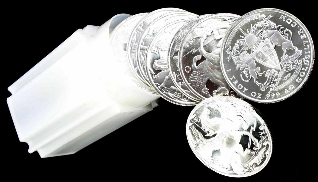 10 1 OZT .999 FINE SILVER PEGASUS ROUNDS: All electronically tested pure silver This lot has a reserve.