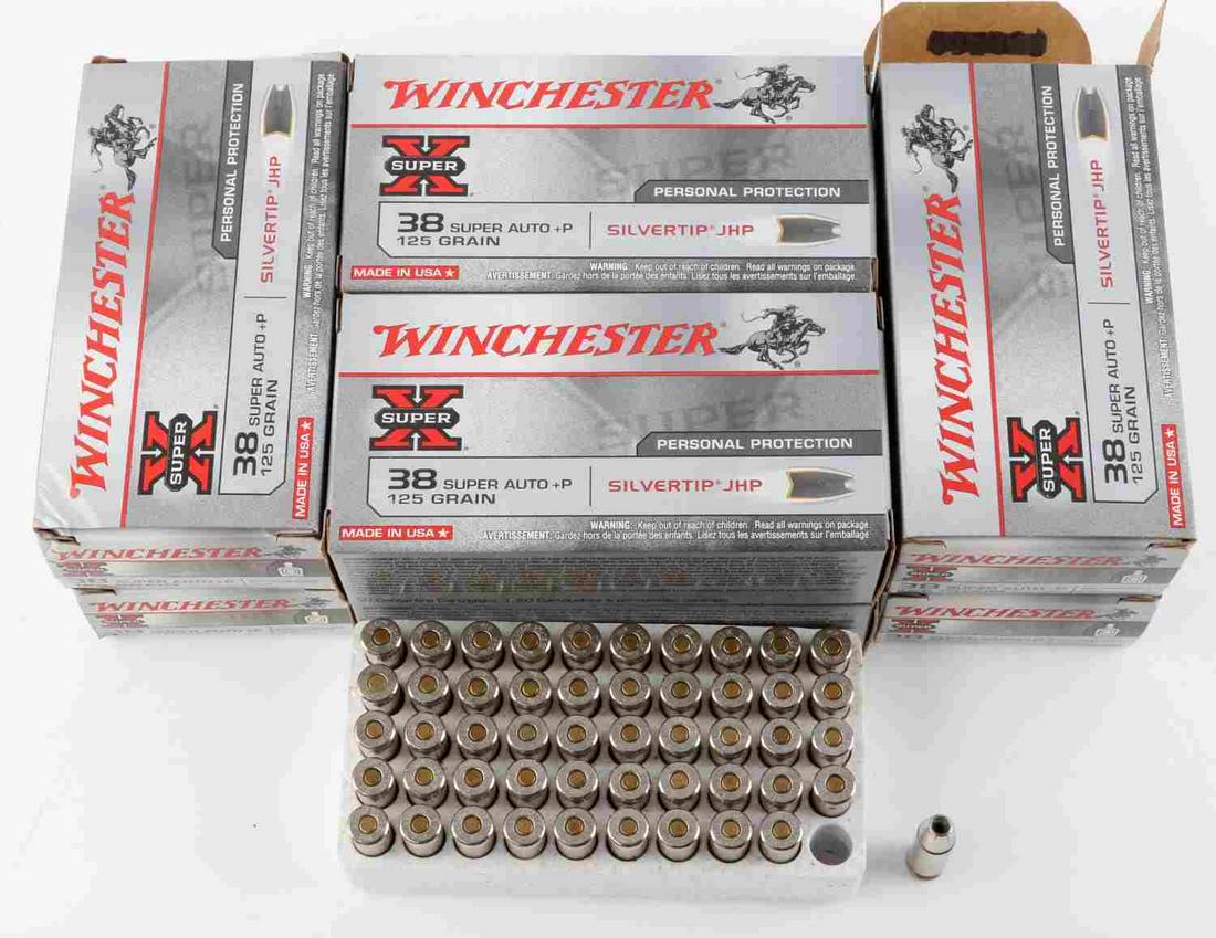 400 ROUNDS WINCHESTER SUPER X .38 SUPER AUTO AMMO: 400 rounds of Winchester Super-X .38 auto super +P ammunition. 8 boxes with 50 rounds in them each.
