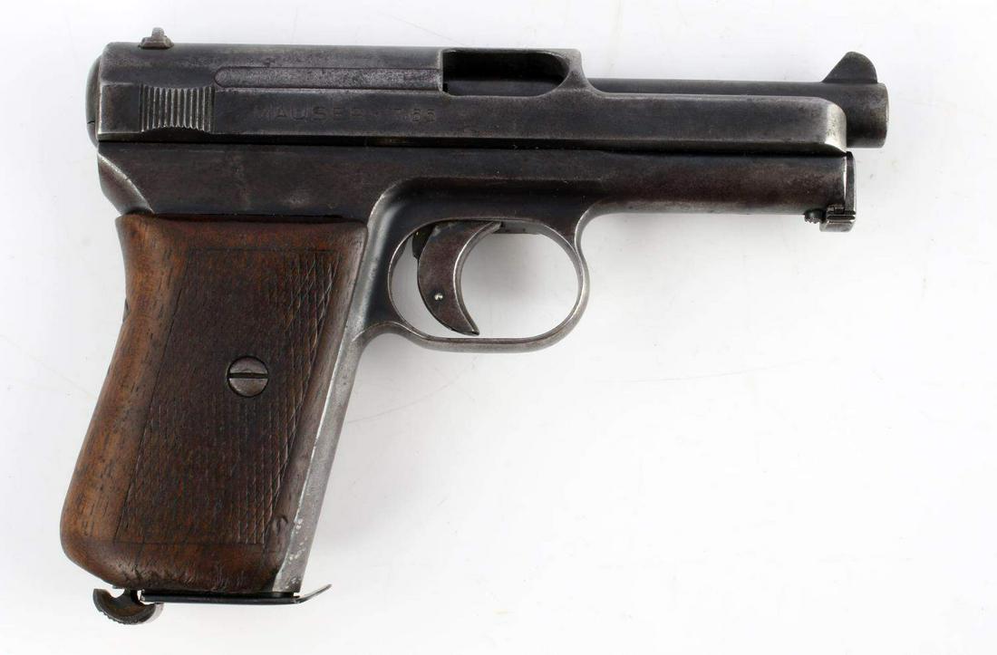 1914 GERMAN MAUSER 7.65MM SEMI AUTOMATIC PISTOL: Model 1914 German Mauser 7.65mm Pistol, serial number 301374. Barrel measures approx. 3.5 inches. Bore is bright and clear. Receiver action is smooth and safety functions properly. Receiver is stamped