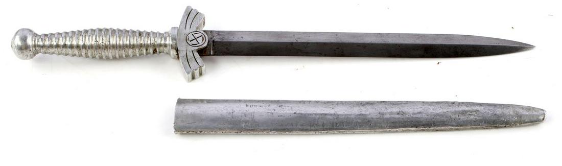 WWII THIRD REICH GERMAN LUFTWAFFE LETTER OPENER: 6 inch double edged dagger with metal scabbard. Luftwaffe Letter opener, unmarked. Unauthenticated, sold as is.