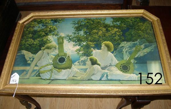 MAXFIELD PARRISH LITHO PRINT THE GARDEN OF ALLAH: MAXFIELD PARRISH LITHO PRINT THE GARDEN OF ALLAH FRAMED ORIGINALLY FOR ADVERTISEMENT FOR CRANES CHOCOLATE IN 1918 REPRINTING IN 1920 33"H X 21"W