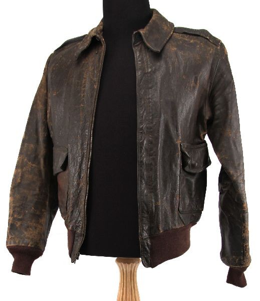 KOREA AIR FORCE A1 PAINTED LEATHER FLIGHT JACKET: A WWII A1 leather flight jacket about size 36.Korea period Air Force stencil on left shoulder. Squadron painted "Top 5" back. Extensive wear, but overall good condition.
