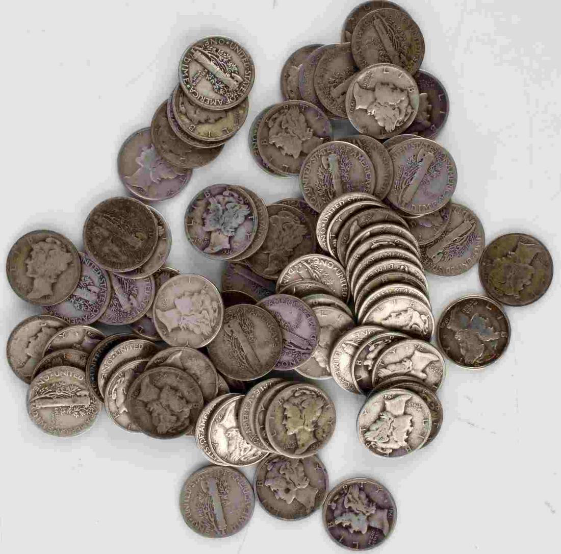 MERCURY DIME 90% SILVER COIN FACE VALUE $8: 80 Mercury dimes, 90% silver U.S. coinage.