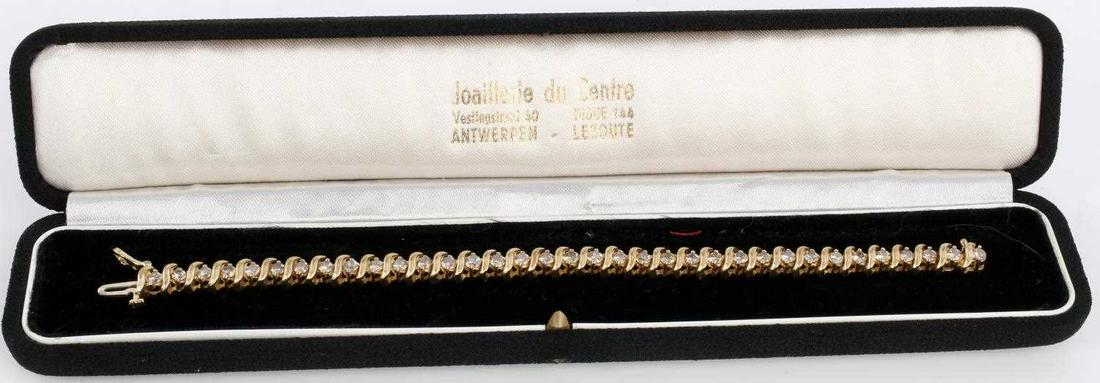 14KT GOLD & DIAMOND TENNIS BRACELET TCW 7 CARATS: 35 diamonds averaging approx. 3.5mm each (0.20ct) set in14kt yellow gold. Diamond cut Round, SI1-2 clarity, Color Q-S with a total carat weight of 6 carats and a total gross weight of 20.7 grams. Leng