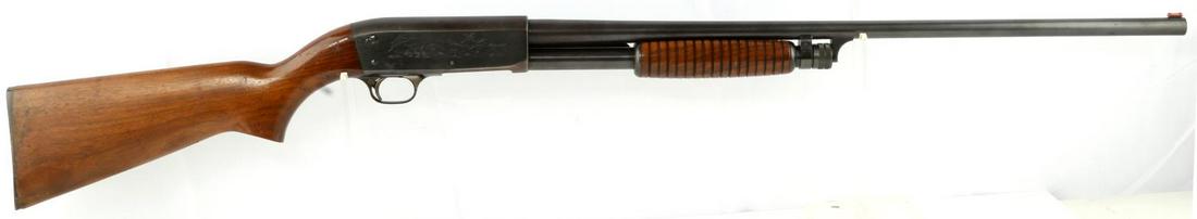 ITHACA MODEL 37 FEATHERLIGHT PUMP RIFLE 20 GAUGE: 1960's manufacture. Blued steel, engraved receiver, 26 inch barrel with bright clean bore, chambered for 2 3/4 inch shells, maker marked to left side barrel, modified choke, serial number marked to ri