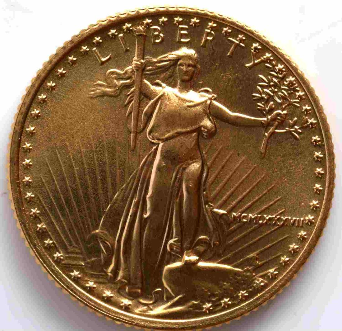 1/10 OZ AMERICAN EAGLE GOLD COIN 1987 BU: Brilliant uncirculated gold coin
