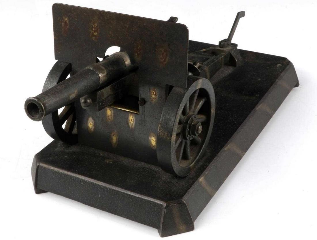 DEMLEY CANNON CIGARETTE LIGHTER NOVELTY FULL FLINT: Marked on bottom Demley Pat pending full flint. 10 inches by 4 inches with a 7.5 inch base.
