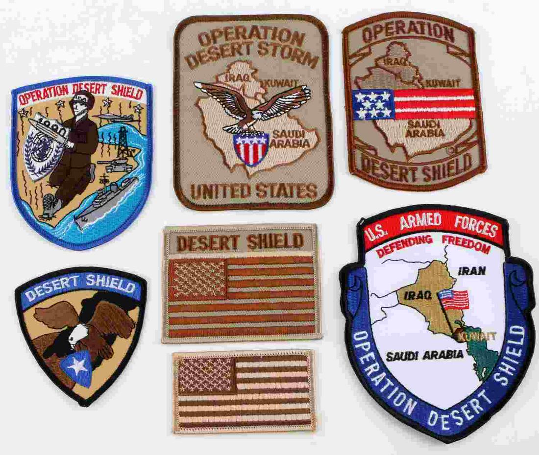 LOT OF 7 DESSERT STORM AND SHIELD PATCHES: Largest patch is sew on, all others are iron on. All range in size from 3 inches to 5.25 inches. Unauthenitcated sold as is.