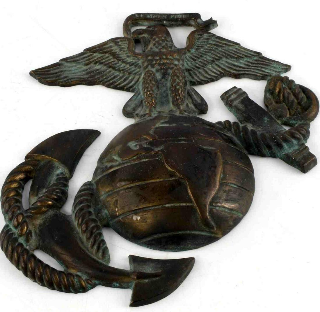 WWI USMC BRONZE EGA EAGLE GLOBE ANCHOR AWARD: Large bronze USMC EGA plaque or wall hanger. Measures 11 X 10 inches. Good condition.