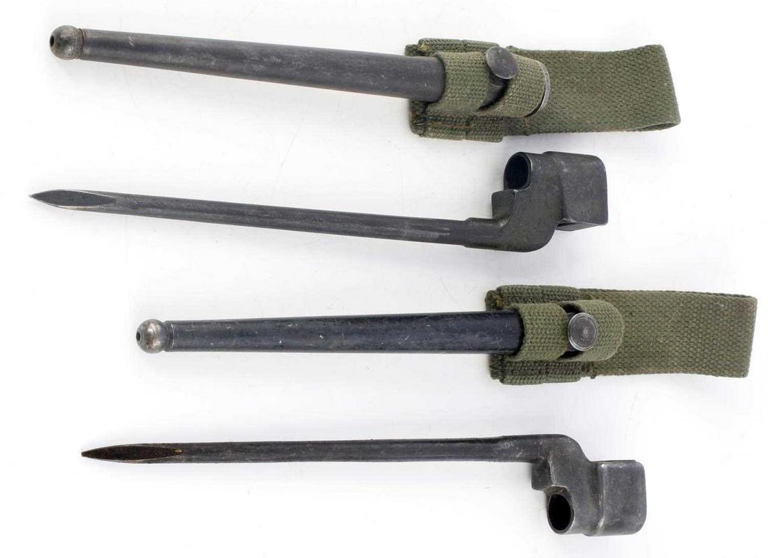 WWII BRITISH ENFIELD SPIKE BAYONET PAIR: 10.5 inches in length with canvas strap included on both.