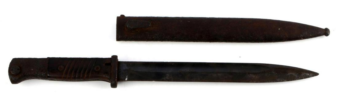 WWII GERMAN THIRD REICH DUG RELIC K98 BAYONET: WWII German Third Reich Dug Relic K-98 Bayonet with scabbard, measures approx. 16 X 1.5 inches with 10 inch blade and 5.5 inch handle. Ricasso is marked on the obverse "4048 d" and "CLEMEN & JUNG" on 