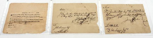 LOT OF THREE REVOLUTIONARY WAR DOCUMENTS: Lot of three documents from the American Revolution, dated 1779. Two of the documents are pay orders, and one pay receipt. Documents are in good condition, and in plastic sleeves.