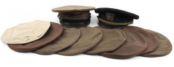 2 WWII HATS BULLION US NAVY US ARMY PLUS 8 COVER: 2 WWII HATS BULLION US NAVY US ARMY PLUS 8 COVERS The army hat has a interesting card in the top it says "Hell No Its Not Yours Put It Back" with the mans name on the card. The Navy hat has a very exc