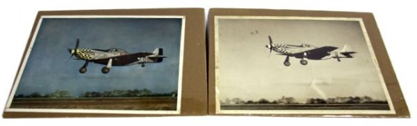 2 PICTURES OF P-51 MUSTANGS IN ENGLAND NOSE ART: 2 PICTURES OF P-51 MUSTANGS IN ENGLAND NOSE ART These 2 pictures are original and one is in color and both have nose art with the guys favorite girl name is painted on them. Each measures 15 by 12 inc