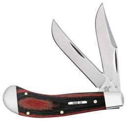 CASE KNIFE BLACK & RED MICARTA SADDLEHORN: New Case knife with durable two toned Micarta handle, Case Bar Shield and mirror polished Tru-Sharp Surgical Steel Clip and Skinner blades. Dimensions: 3 1/2 inches (8.9cm) closed, 2 oz (56.7grams) St