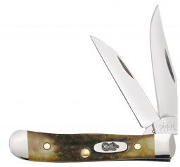CASE GENUINE STAG TINY TRAPPER POCKET KNIFE: New Case Genuine Stag Tiny Trapper has Deer Stag handle with Oval Script Shield and mirror polished Tru-Sharp Surgical Steel Clip blade and Wharncliffe blades. Dimensions: 2 3/8 inches (6cm) closed, 1