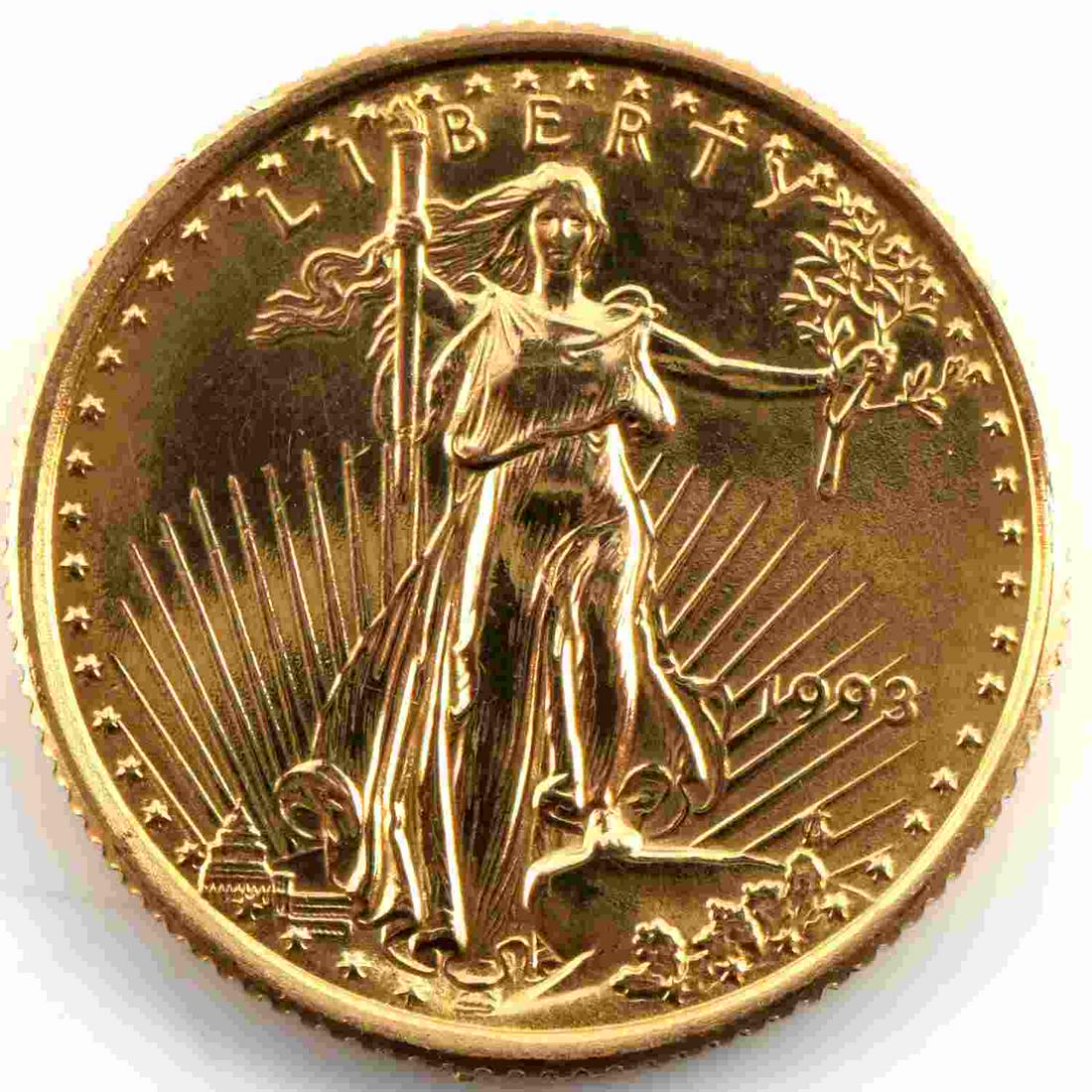 1993 GOLD 1/10 OZ AMERICAN EAGLE BU COIN: Brilliant uncirculated coin