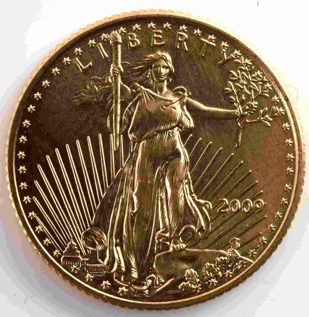 GOLD 1/10 OZ AMERICAN EAGLE BU COIN: Brilliant uncirculated gold coin