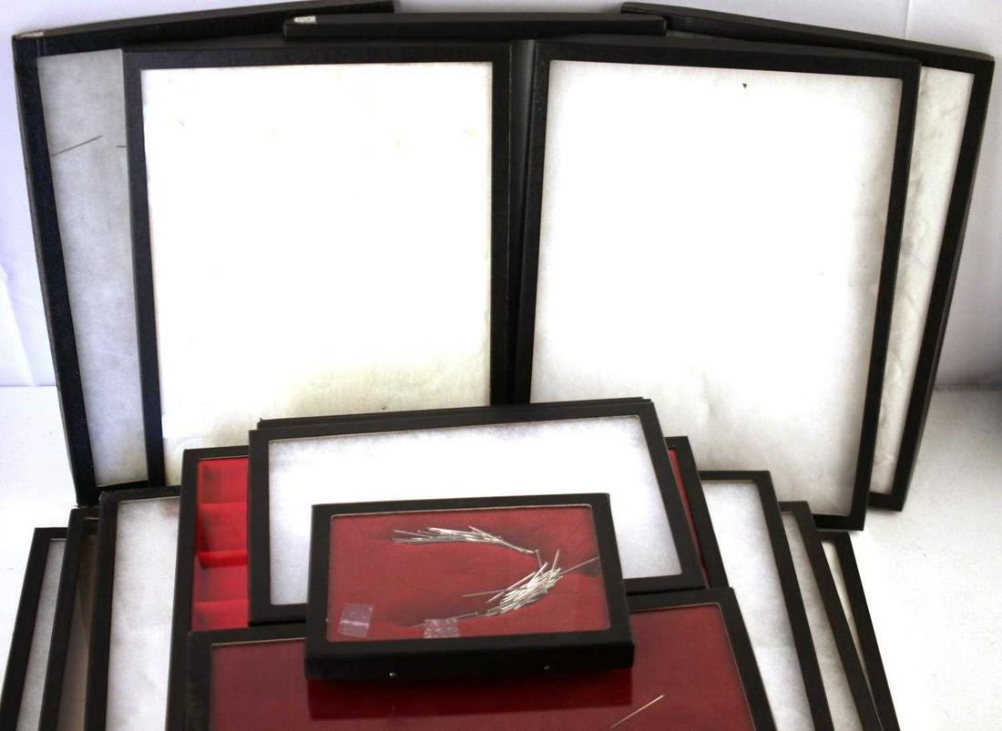 LOT OF 19 RIKER MOUNT CASES FOR ARTIFACT DISPLAY: 19 cases include: one 12 3/8 X 8 3/8 X 2, (3) 16 1/4 X 12 1/4 X 3/4, (10) 16 1/2 X 12 1/2 X 3/4, (3) 12 3/8 X 8 3/8 X 7/8, one 14 5/8 X 8 X 1, and one 8 3/8 X 6 3/8 X 7/8 inches. Good pre-owned condit