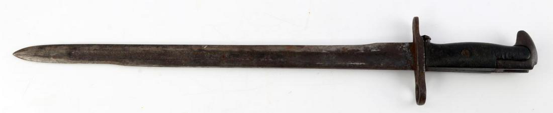 WWII US MILITARY ORDINANCE M1905 M1 BAYONET: WWII US Military Ordinance M1905 M1 Garand Bayonet. The blade is marked "UC US 1942" and has flaming ordinance. The blade measures 15 1/2 inches, overall 20 inches. Does not include scabbard.