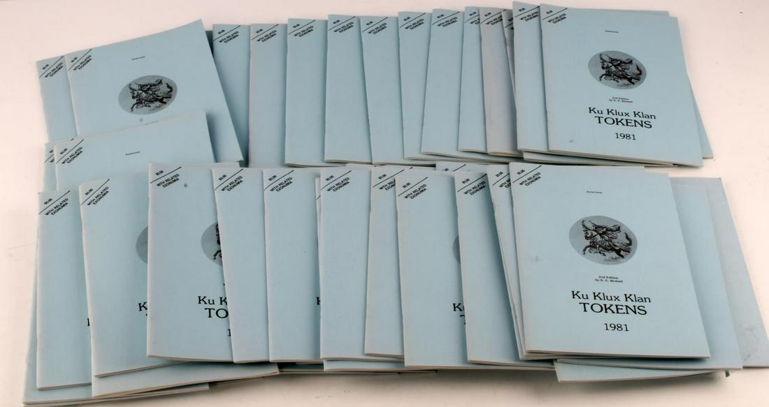 DEALERS LOT OF 1981 KKK INFORMATIONAL PAMPHLETS: 2nd Edition KKK Tokens booklet by D.E. Birdsell. Strictly informational about exonumia used by the KK throughout history. 40 pages. Very good condition.
