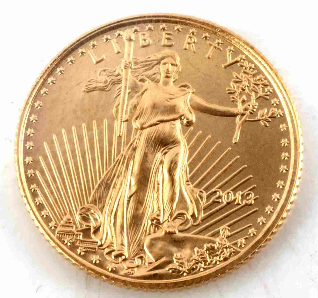 1/10 TH OZ AMERICAN EAGLE GOLD COIN 2013: Brilliant uncirculated gold coin