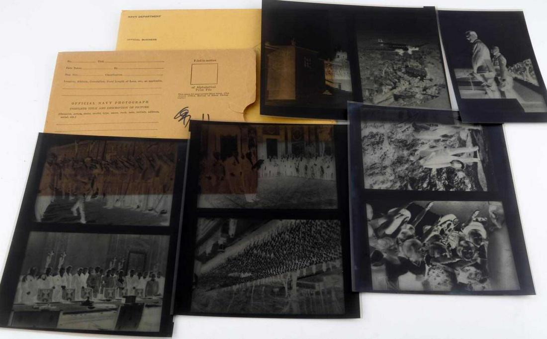 ADOLF HITLER HEINRICH HOFFMANN PHOTOGRAPH NEGATIVE: 9 different cellulose negatives of photographs taken by Heinrich Hoffman of Adolf Hitler. One photos of Adolf Hitler meeting with Government officials of the Reich after reintroducing compulsory milit