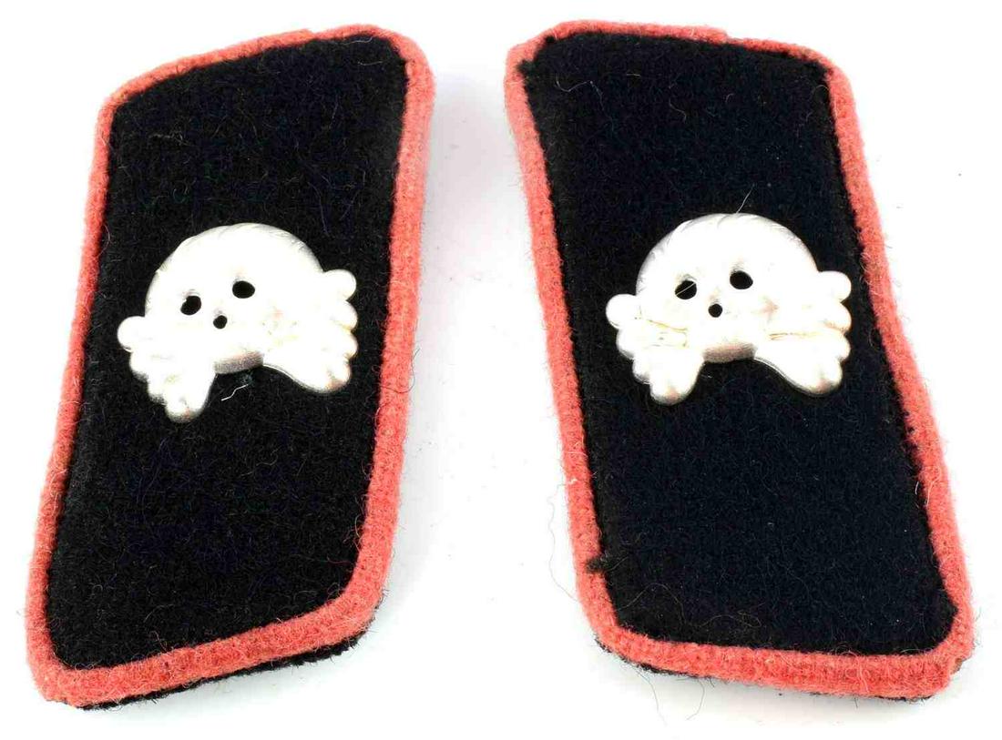 WWII GERMAN 3RD REICH WAFFEN SS PANZER COLLAR TABS: Measures 3 inches by 1.25 inches. Does not fluoresce. Unauthenticated, sold as is. This lot has a reserve.