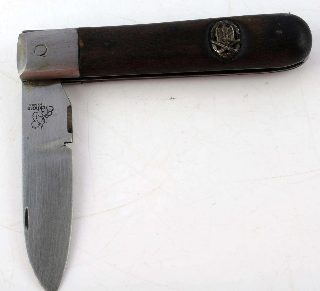 WWII GERMAN THIRD REICH SS POLICE POCKET KNIFE: Marked Eickhorn Solingen. Unauthenticated, sold as is. 7 1/2 inches overall. This lot has a reserve.