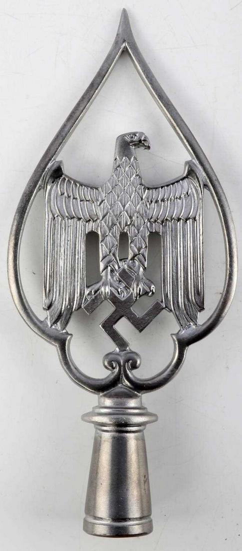 WWII GERMAN THIRD REICH ARMY FLAG POLE TOP FINIAL: Reich Chancellery symbol flag topper. 10.25 inches tall. Unauthenticated, sold as is. This lot has a reserve.