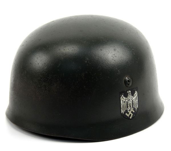 WWII FALSCHIRMJAGER PARATROOPER HELMET M38: A Model 1938 double decal German Paratrooper helmet. Overall very good condition with little to no detractions. Liner is name to Karl Hofsler Berlin C.2 and is stamped with makers mark.