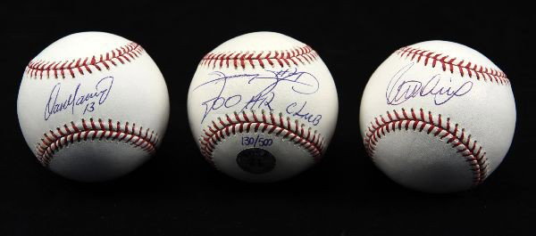 CARL YASTRZEMSKI SIGNED BALL COA PLUS TWO OTHERS: An autographed ball from the Yaz with "500 HR club" and numbered 130/500. SOSA 21 authenticated Rawlings ball. Very good condition. Also included in this lot are 2 autographed balls with unknown signa