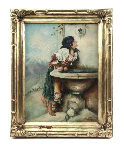 ESTHER KOERNER FRAMED OIL ON CANVAS PAINTING: 15.5 x 11.5 inch oil on canvas signed Esther Koerner. Very good condition with minor paint loss. 20 x 16 inch frame.