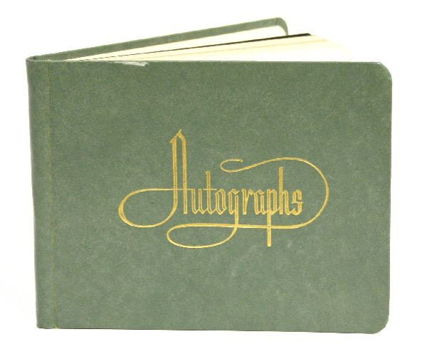 1964 JACKIE KENNEDY & SECRET SERVICE AUTOGAPH BOOK: Autograph book containing six signatures, including Jacqueline Kennedy, Secret Service agents Clanton Hill, Earl Moore, and assassination eye witness Paul Lantis. Signatures were collected in February