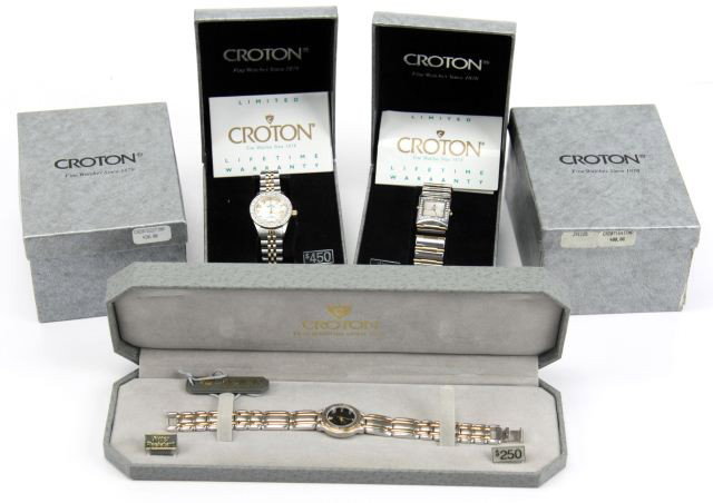 3 NEW IN BOX CROTON LADIES DRESS & SPORT WATCH L: A group of 3 Croton watches all new in box with a combined retail price of over $ 1000.00, 1 is stem wound the other 2 are battery operated and need new batteries